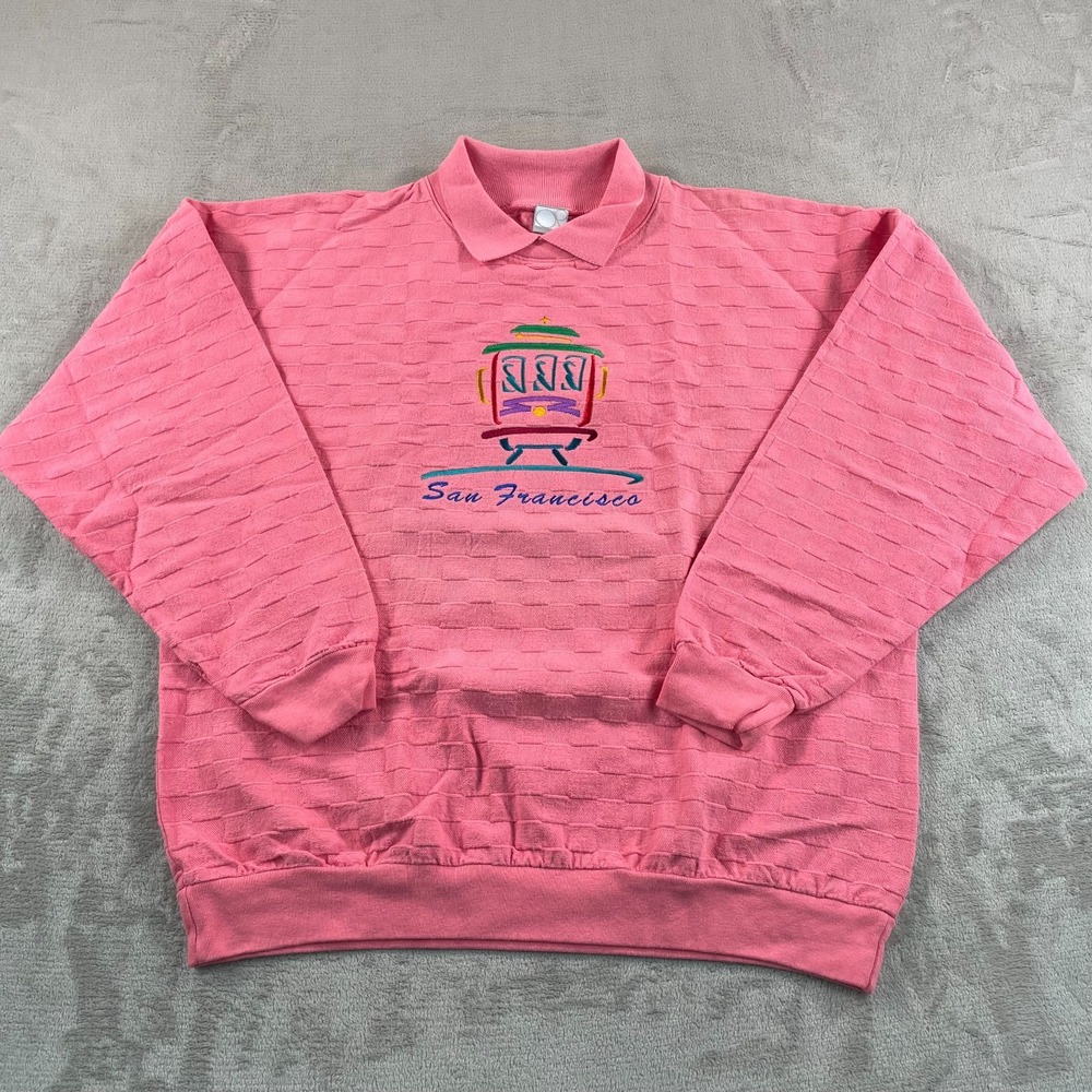 Vintage Op Ocean Pacific Sweatshirt Men XL Pink‎ San Francisco Trolley USA NWOT